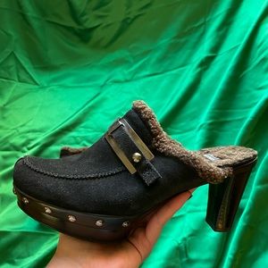 Vintage Stuart Weitzman Suede Sherpa Mule Heels